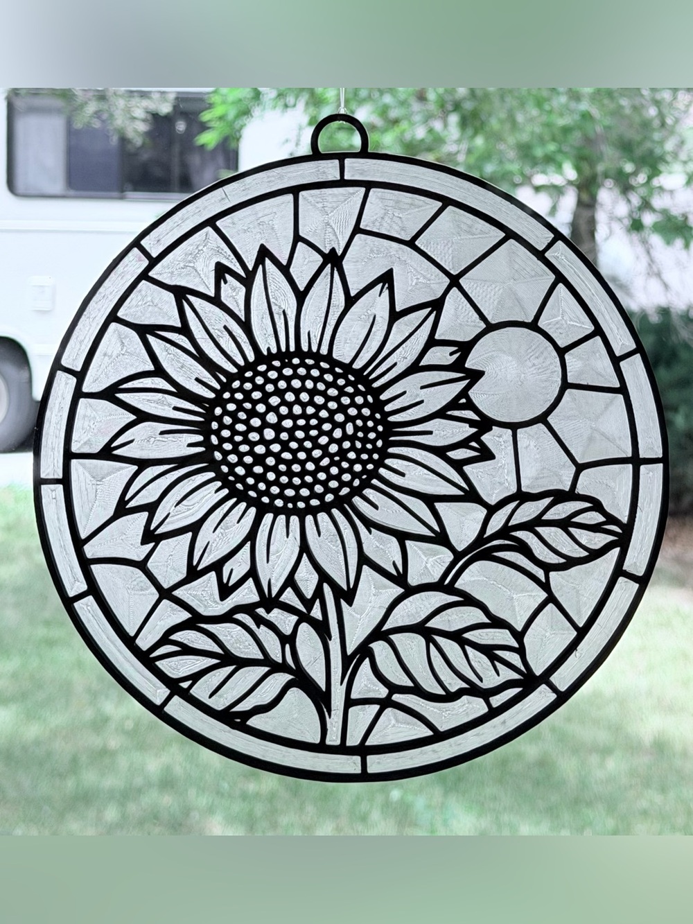 Sunflower Round Suncatcher, Color Your Own Stained Window Decor Handmade